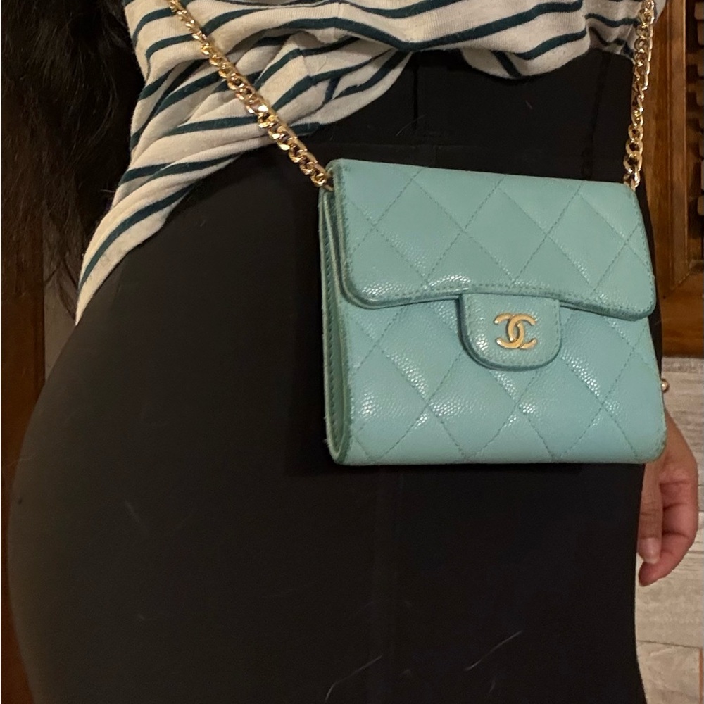CHANEL Tiffany Blue Quilted Caviar Leather Compact Leather Wallet - Picture 17 of 17